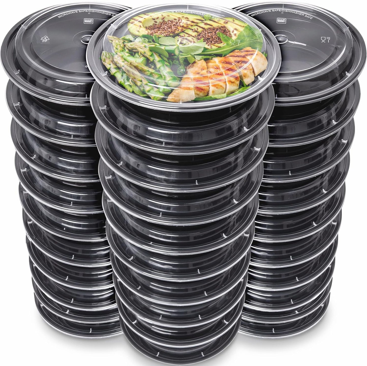 [30 Pieces] 1-Compartment Meal Preparation Tray with Lid - Containers Reusable, Microwave Safe, Dishwasher Safe - Meal Tray Lunch Box Airtight Lid Closure